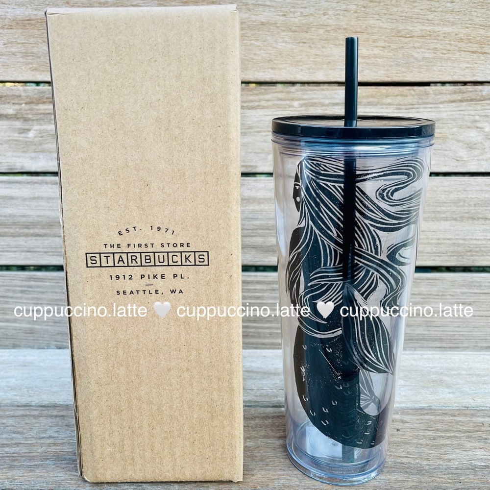 🖤NEW🧜‍♀️Starbucks 2022 Pike Place Original Black & Clear Mermaid Siren Tumbler
